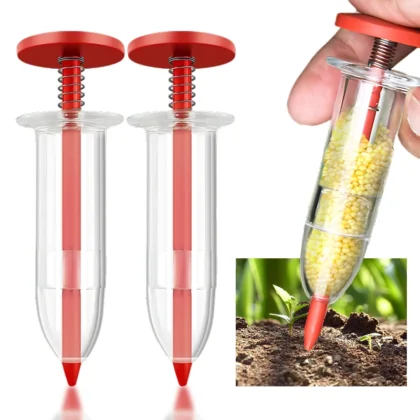 Precision seeders for vegetables and flowers, depth adjustable. Manual hand tool.