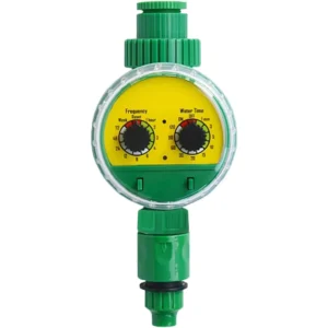 Automatic garden watering timer with settings for frequency and water time.