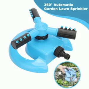 360° automatic garden lawn sprinkler with three rotating arms. Watering the garden.