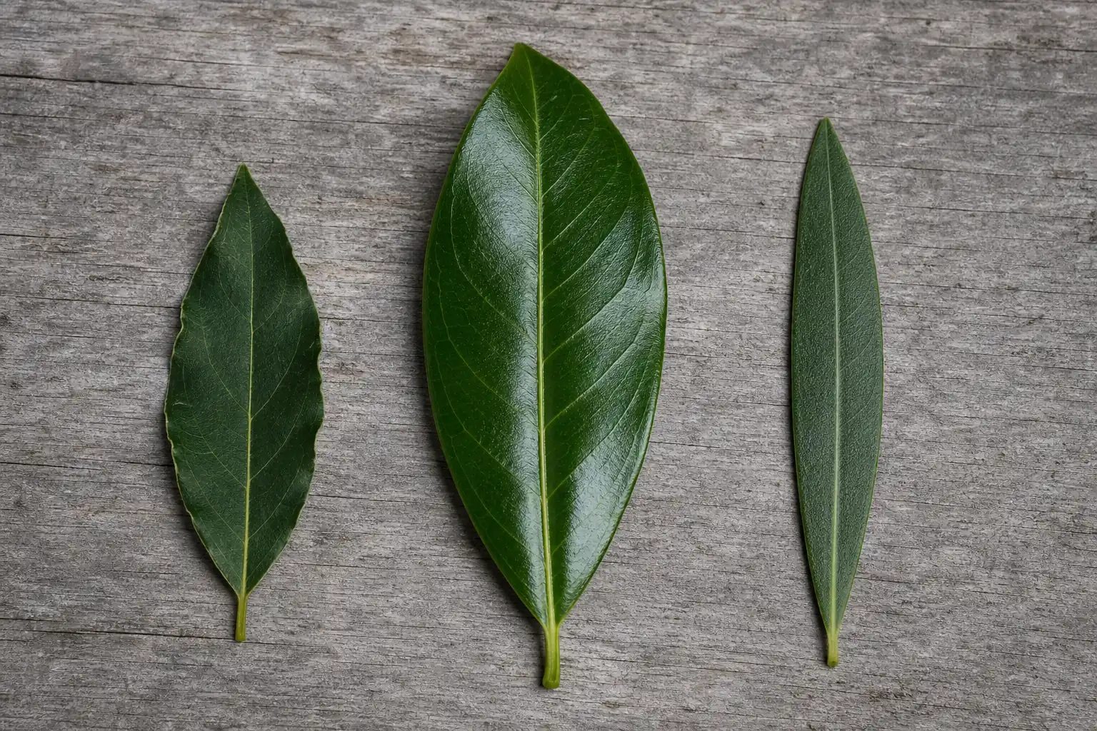Comparaison de trois feuilles : laurier-sauce, laurier-cerise et laurier-rose